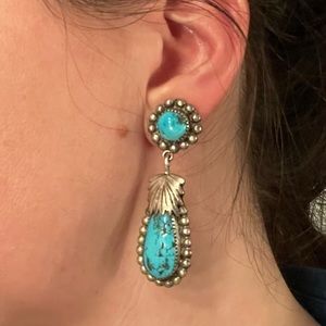Stunning Zuni Native American turquoise and silver earrings Leekya